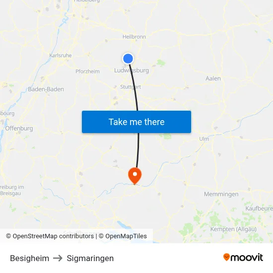 Besigheim to Sigmaringen map