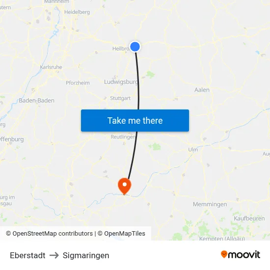 Eberstadt to Sigmaringen map