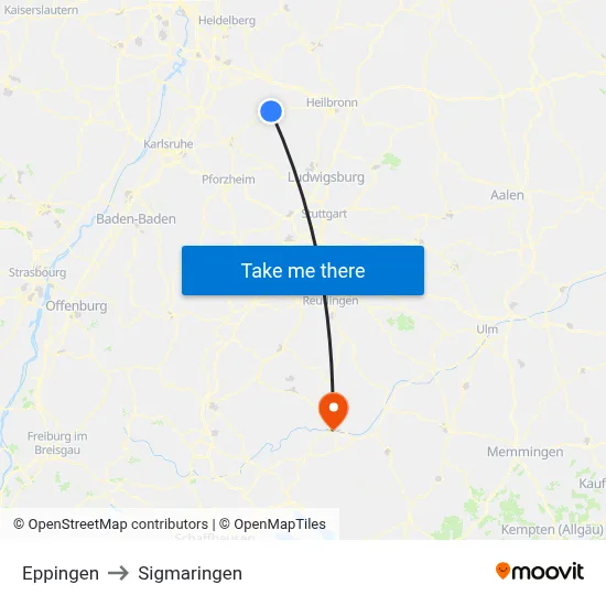 Eppingen to Sigmaringen map