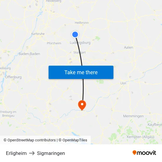 Erligheim to Sigmaringen map