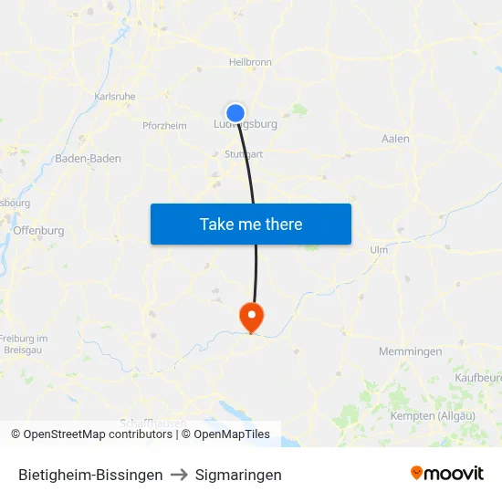 Bietigheim-Bissingen to Sigmaringen map