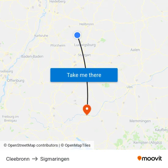 Cleebronn to Sigmaringen map