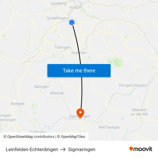 Leinfelden-Echterdingen to Sigmaringen map