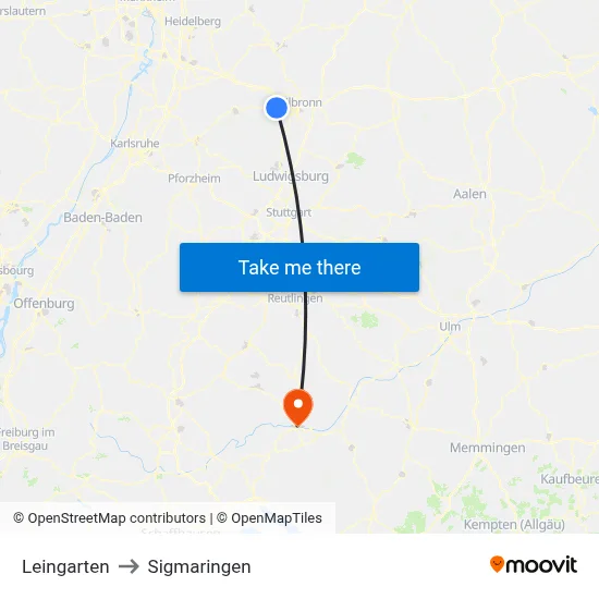 Leingarten to Sigmaringen map