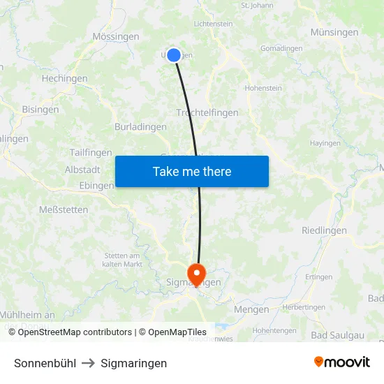 Sonnenbühl to Sigmaringen map