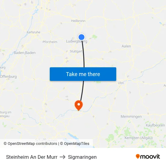 Steinheim An Der Murr to Sigmaringen map