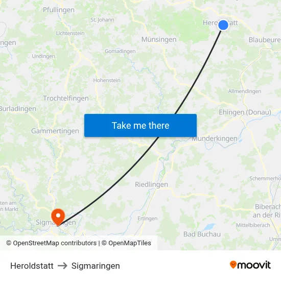 Heroldstatt to Sigmaringen map