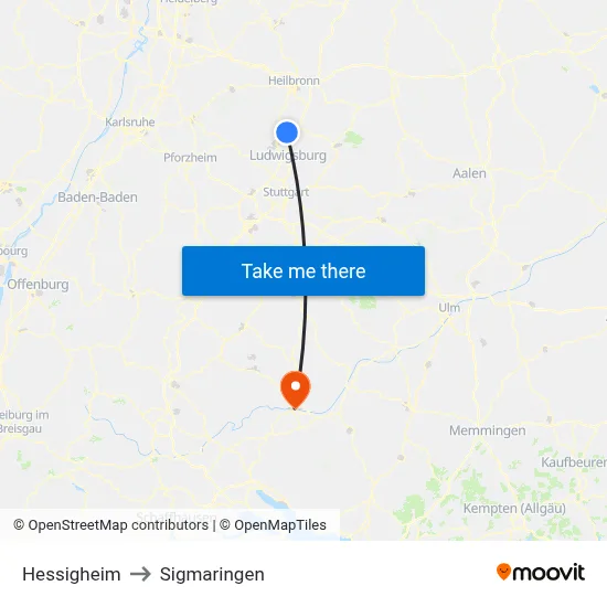Hessigheim to Sigmaringen map