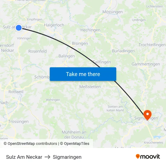 Sulz Am Neckar to Sigmaringen map