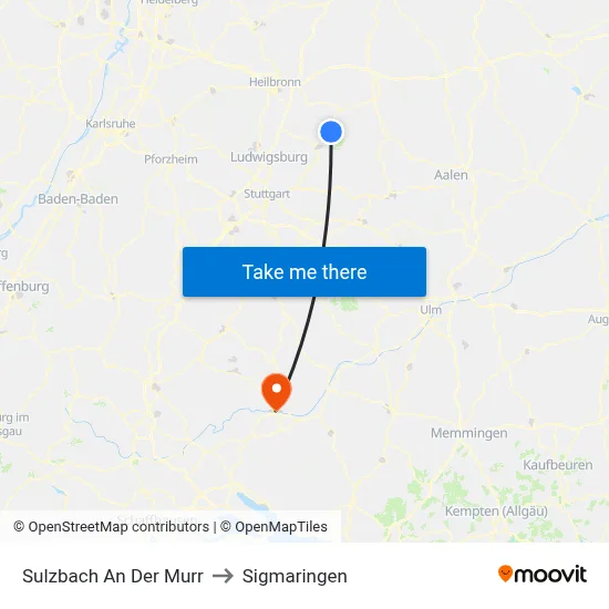 Sulzbach An Der Murr to Sigmaringen map