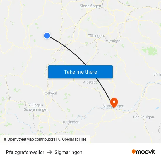 Pfalzgrafenweiler to Sigmaringen map