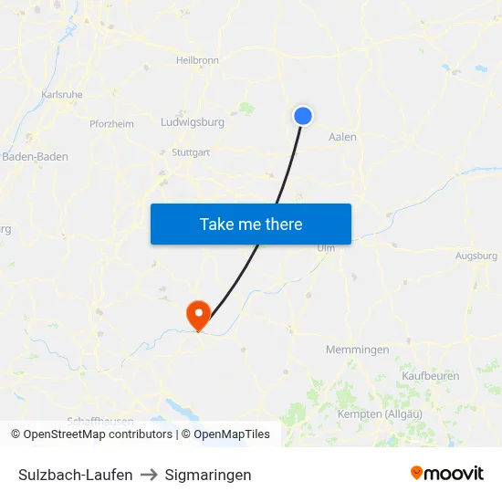 Sulzbach-Laufen to Sigmaringen map
