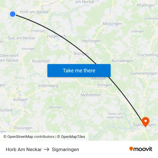 Horb Am Neckar to Sigmaringen map