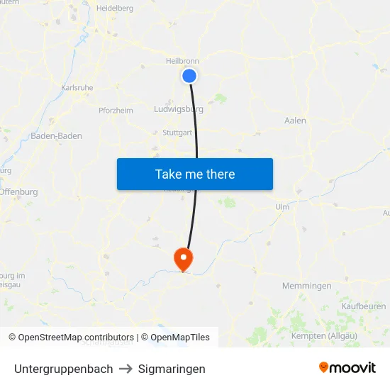 Untergruppenbach to Sigmaringen map
