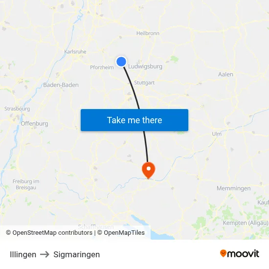 Illingen to Sigmaringen map