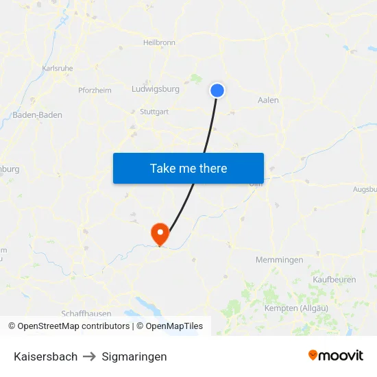 Kaisersbach to Sigmaringen map