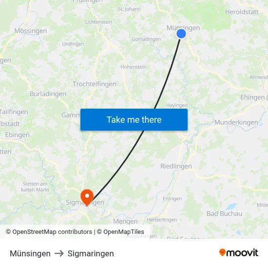 Münsingen to Sigmaringen map