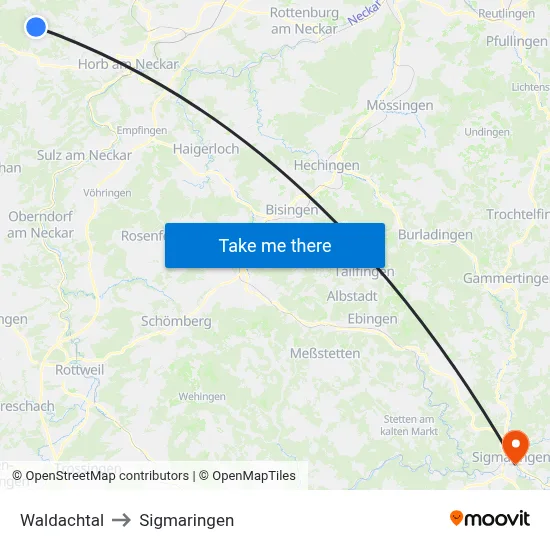 Waldachtal to Sigmaringen map