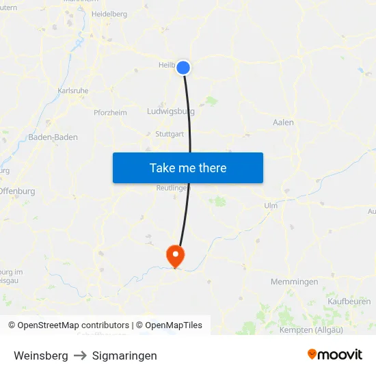 Weinsberg to Sigmaringen map