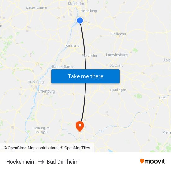 Hockenheim to Bad Dürrheim map