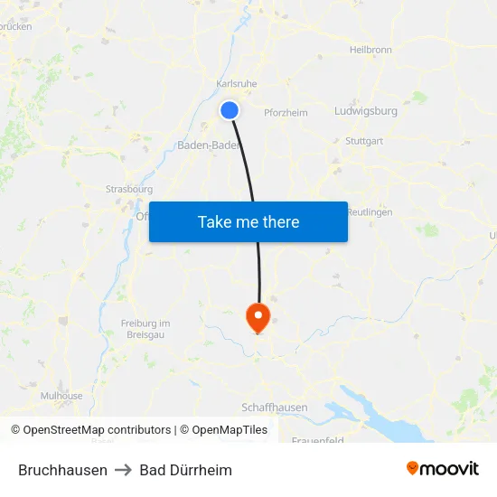 Bruchhausen to Bad Dürrheim map