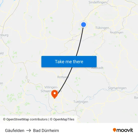 Gäufelden to Bad Dürrheim map