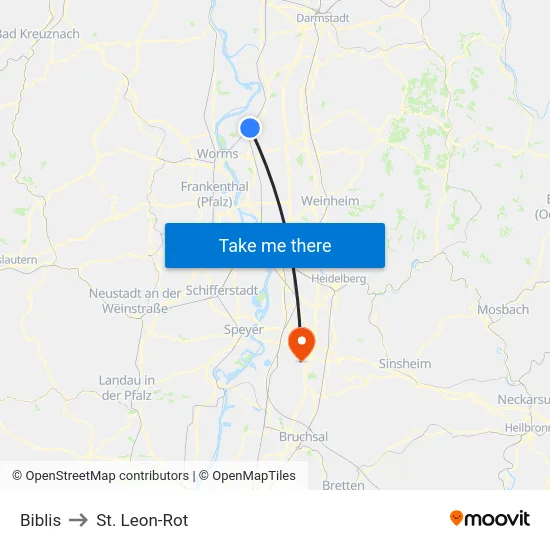 Biblis to St. Leon-Rot map