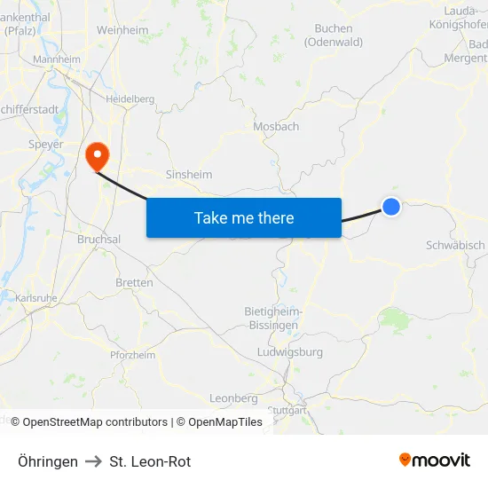 Öhringen to St. Leon-Rot map