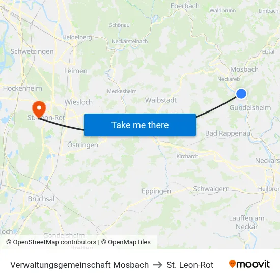 Verwaltungsgemeinschaft Mosbach to St. Leon-Rot map