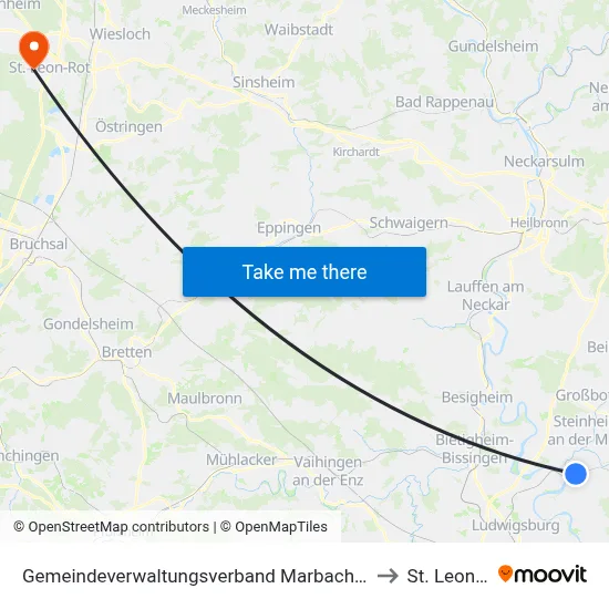Gemeindeverwaltungsverband Marbach am Neckar to St. Leon-Rot map