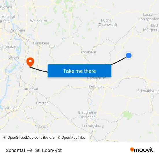 Schöntal to St. Leon-Rot map