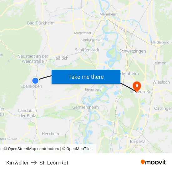 Kirrweiler to St. Leon-Rot map