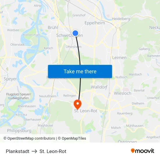 Plankstadt to St. Leon-Rot map