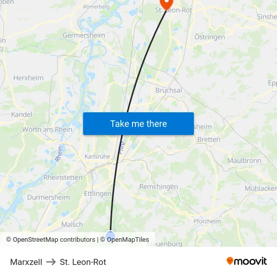 Marxzell to St. Leon-Rot map