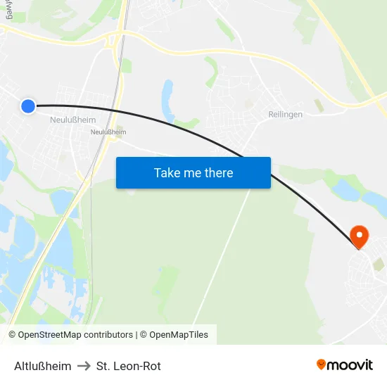 Altlußheim to St. Leon-Rot map