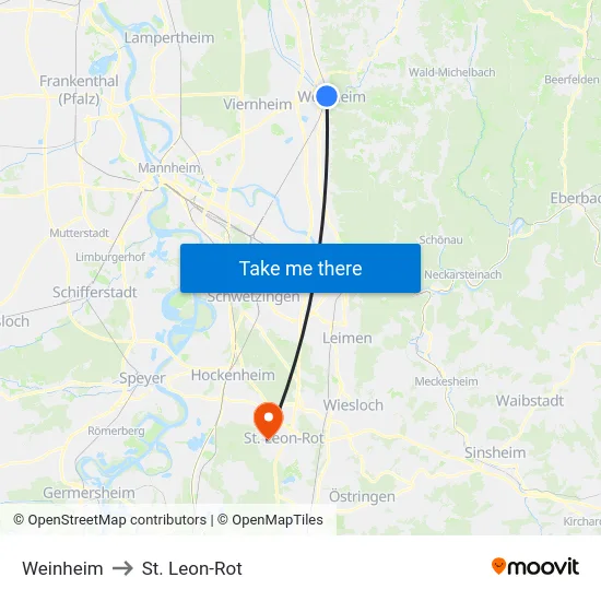 Weinheim to St. Leon-Rot map