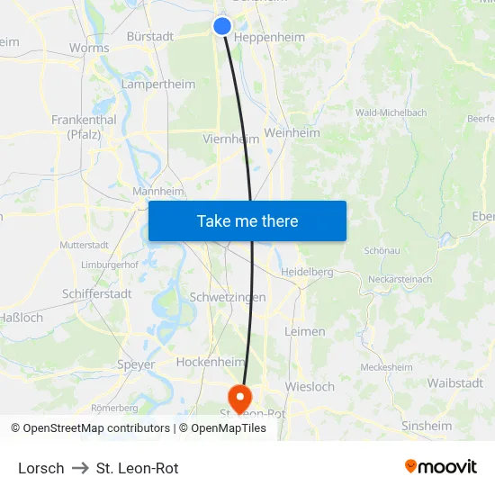 Lorsch to St. Leon-Rot map