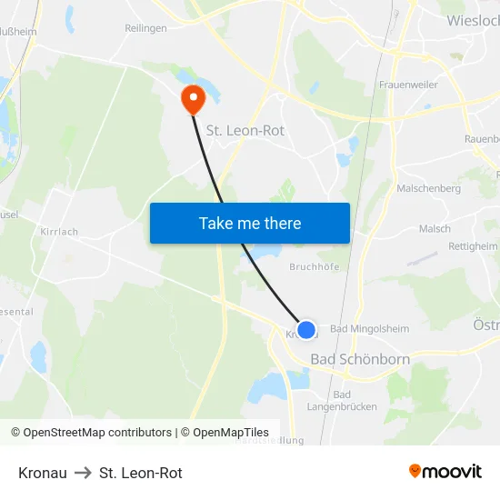 Kronau to St. Leon-Rot map