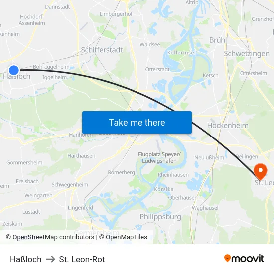 Haßloch to St. Leon-Rot map