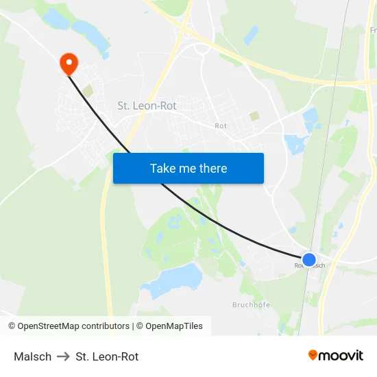 Malsch to St. Leon-Rot map