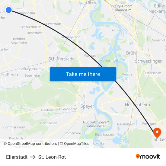 Ellerstadt to St. Leon-Rot map