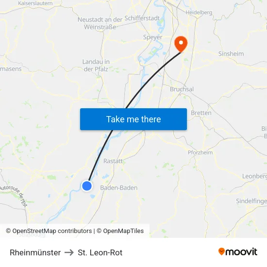 Rheinmünster to St. Leon-Rot map