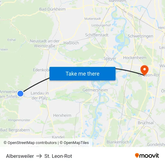 Albersweiler to St. Leon-Rot map