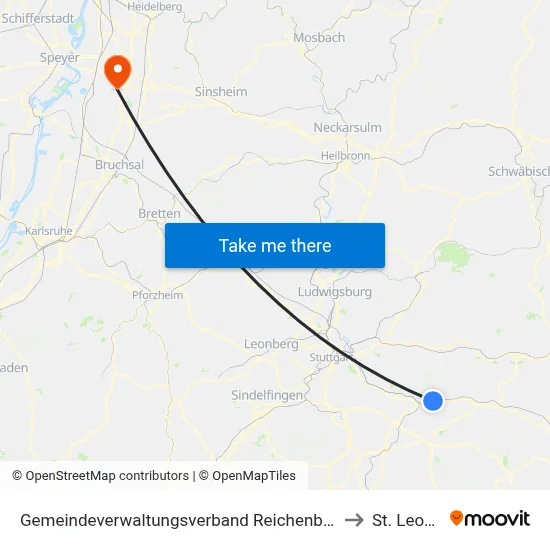 Gemeindeverwaltungsverband Reichenbach An Der Fils to St. Leon-Rot map
