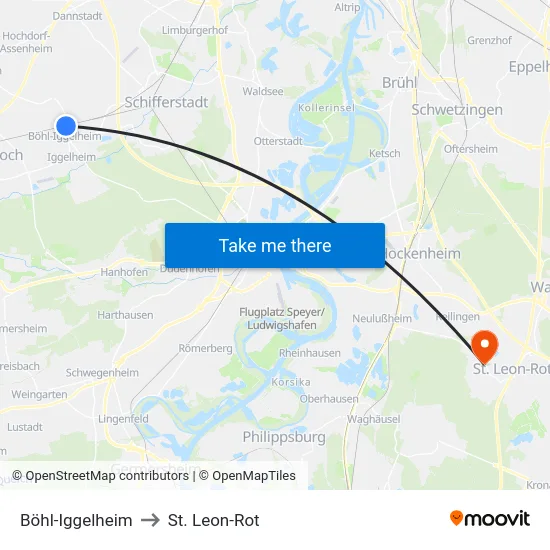 Böhl-Iggelheim to St. Leon-Rot map