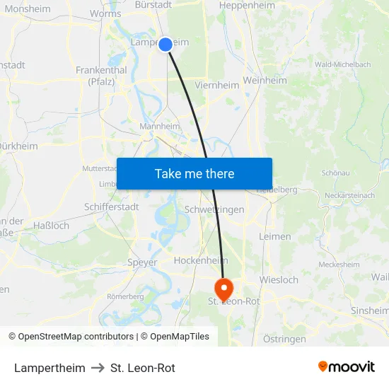 Lampertheim to St. Leon-Rot map