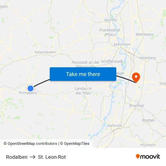 Rodalben to St. Leon-Rot map