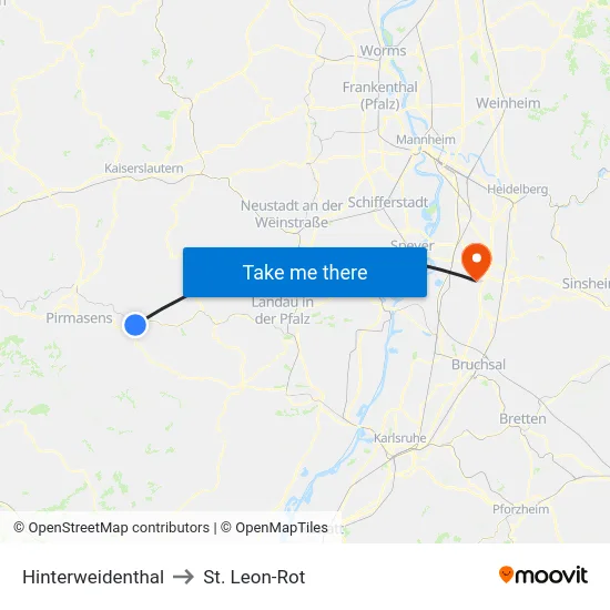 Hinterweidenthal to St. Leon-Rot map