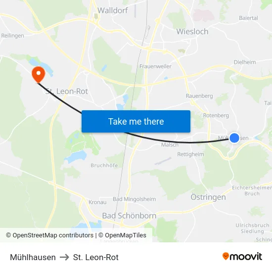 Mühlhausen to St. Leon-Rot map