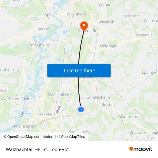Walzbachtal to St. Leon-Rot map